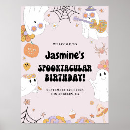 Roze Groovy Ghost Birthday Welcome Sign Poster