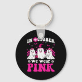 Roze Groovy Ghost Halloween borstkanker Awarenes Sleutelhanger (Voorkant)