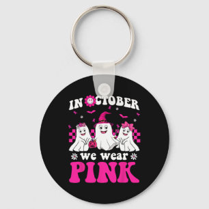 Roze Groovy Ghost Halloween borstkanker Awarenes Sleutelhanger