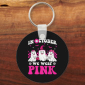 Roze Groovy Ghost Halloween borstkanker Awarenes Sleutelhanger (Voorkant)