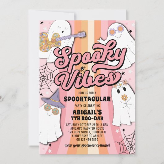 Roze Groovy Halloween Spooky Vibes Girl Verjaardag Kaart (Voorkant)