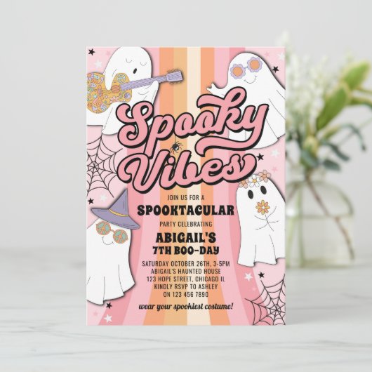 Roze Groovy Halloween Spooky Vibes Girl Verjaardag Kaart (Staand voorkant)