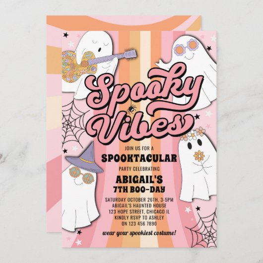 Roze Groovy Halloween Spooky Vibes Girl Verjaardag Kaart (Voorkant / Achterkant)