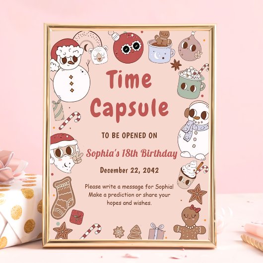 Roze Groovy Hippie Kerstmis Santa Time Capsule Poster