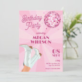 Roze groovy laarzen disco bal verjaardag kaart (Staand voorkant)