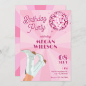 Roze groovy laarzen disco bal verjaardag kaart (Voorkant / Achterkant)