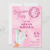 Roze groovy laarzen discobal afstudeerfeest kaart (Voorkant)