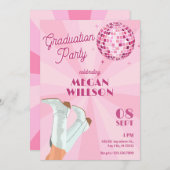 Roze groovy laarzen discobal afstudeerfeest kaart (Voorkant / Achterkant)