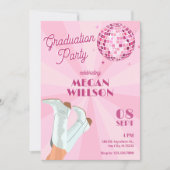 Roze groovy laarzen discobal afstudeerfeest kaart (Voorkant)