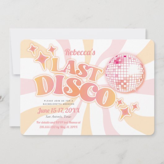 Roze Groovy Laatste Disco Bachelorette Uitnodiging (Voorkant)