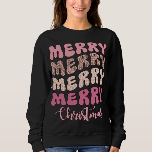 Roze Groovy Leopard Vrolijk Vrolijk Kerstfeest Trui (Voorkant)