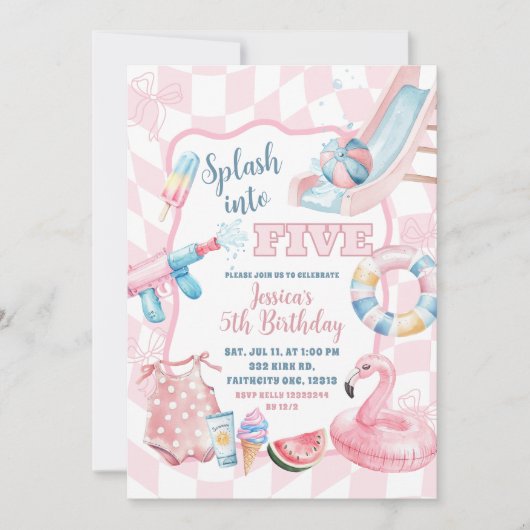 Roze Groovy Pastel Zwembad Zomerfeest Meisje verja Kaart (Voorkant)