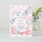 Roze Groovy Pastel Zwembad Zomerfeest Meisje verja Kaart (Staand voorkant)