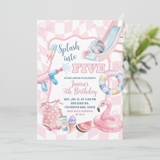 Roze Groovy Pastel Zwembad Zomerfeest Meisje verja Kaart (Staand voorkant)