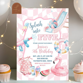 Roze Groovy Pastel Zwembad Zomerfeest Meisje verja Kaart