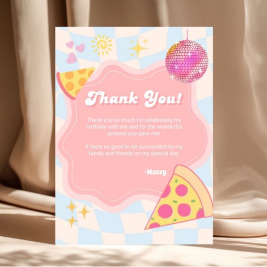 Roze Groovy Pizza Feest Dankkaart Bedankkaart