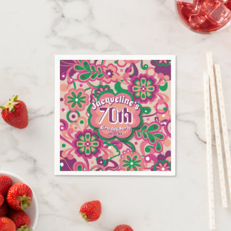 Roze Groovy Psychedelic 60s 70s Bloemen Verjaardag Servet