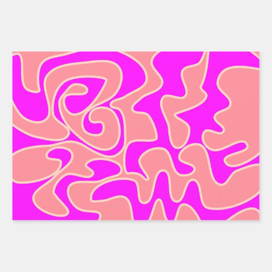 Roze Groovy Retro Fluid Art Uniek Inpakpapier Vel (Voorkant)