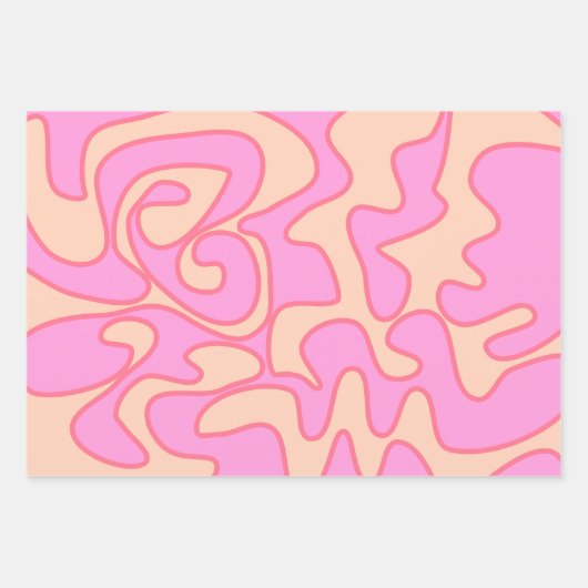 Roze Groovy Retro Fluid Art Uniek Inpakpapier Vel (Voorkant 3)