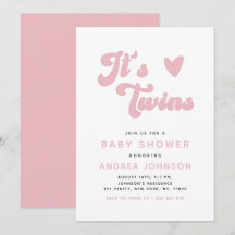 Roze Groovy Retro Girl Twins Minimale Baby shower