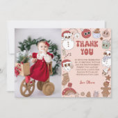 Roze Groovy Santa Kerstmis Meisje 1e Verjaardag Bedankkaart (Voorkant)