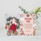 Roze Groovy Santa Kerstmis Meisje 1e Verjaardag Bedankkaart (Staand voorkant)