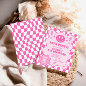 Roze Groovy Smile Face Retro Verjaardag Kaart