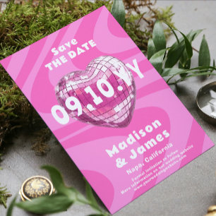 Roze Groovy Trendy Moderne Disco Hart Foto Save The Date