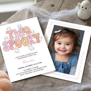 Roze Groovy Twee Spooky 2de Verjaardagsfoto Geest Kaart