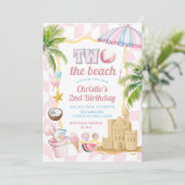 Roze Groovy Two het strand 2e verjaardagsfeest Kaart (Staand voorkant)