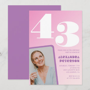 Roze Groovy uitnodigingen 43e verjaardag Retro Fot