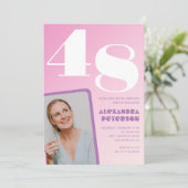 Roze groovy uitnodigingen 48ste verjaardag Retro f (Staand voorkant)