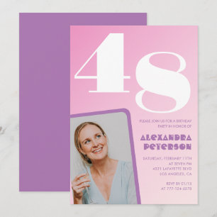 Roze groovy uitnodigingen 48ste verjaardag Retro f