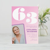 Roze groovy uitnodigingen 63e verjaardag Retro fot (Staand voorkant)