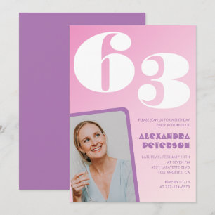 Roze groovy uitnodigingen 63e verjaardag Retro fot
