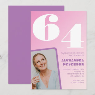 Roze groovy uitnodigingen 64ste verjaardag Retro f