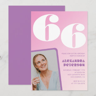 Roze groovy uitnodigingen 66ste verjaardag Retro f