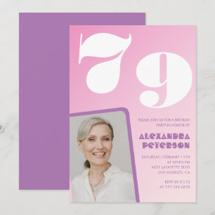 Roze groovy uitnodigingen 79ste verjaardag Retro f