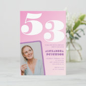 Roze groovy uitnodigingen voor 53ste verjaardag Re (Staand voorkant)