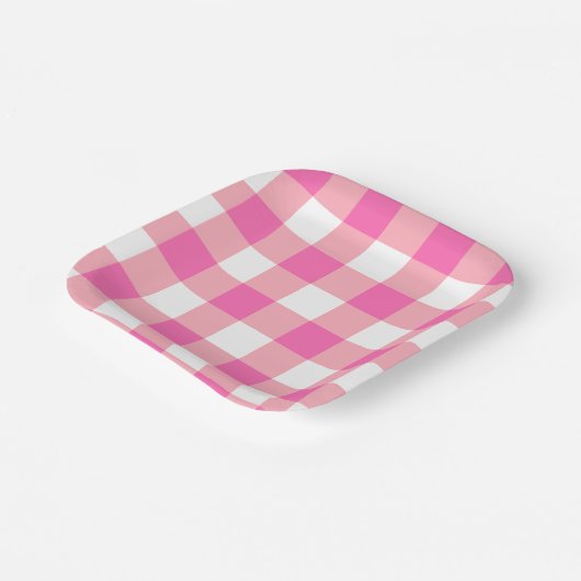 Roze Grote Gingham geruite cheques Papieren Bordje (Gebogen)