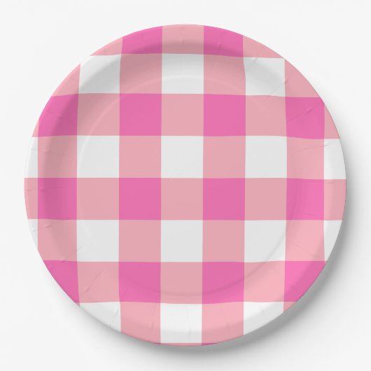 Roze Grote Gingham geruite cheques Papieren Bordje (Voorkant)