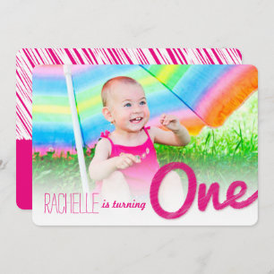 Roze Grote Schets Een Baby Meisje's 1e Verjaardags Kaart