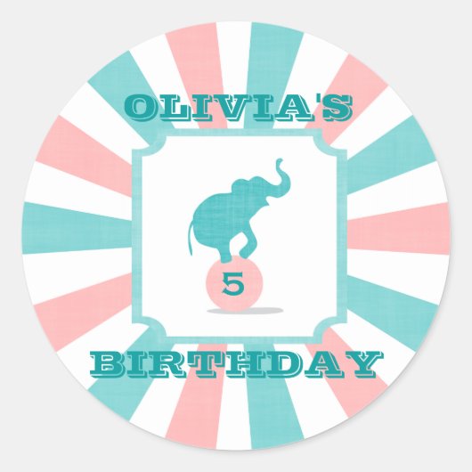 Roze | Grote verjaardag van de Turquoise Carnival  Ronde Sticker (Voorkant)