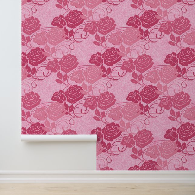 Roze Grote  Victoriaans Bloemen Rozen Textuur Behang (Applicatie)