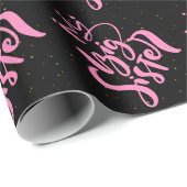 Roze Grote Zuster Typografie Met Glitter Cadeaupapier (Rol Hoek)