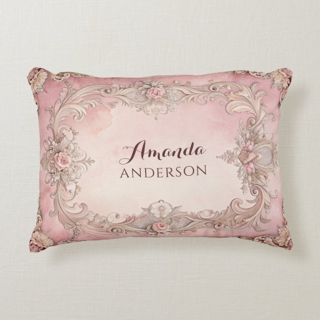 Roze Grunge Antieke Lijst  Accent Kussen (Voorkant)