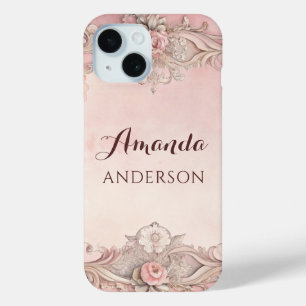 Roze Grunge Antieke Lijst Decoupage iPhone 15 Case