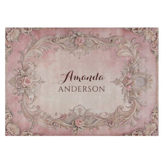 Roze Grunge Antieke Lijst Decoupage Snijplank (Voorkant)