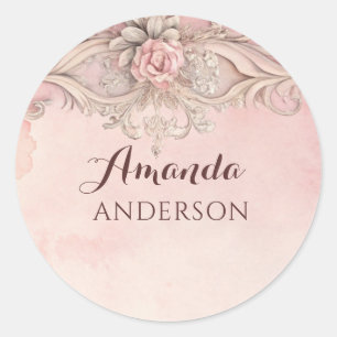 Roze Grunge Antieke Lijst  Ronde Sticker