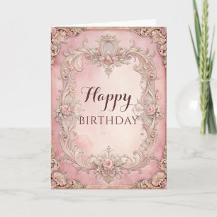 Roze Grunge Antieke Verjaardag Kaart